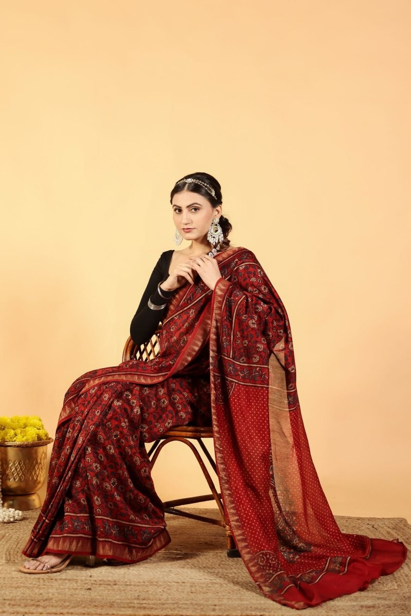 Terracotta Bloom Ajrakh Saree