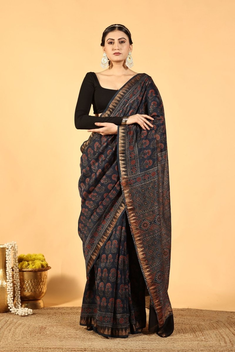 Eco Dyed Indigo Ajrakh Saree