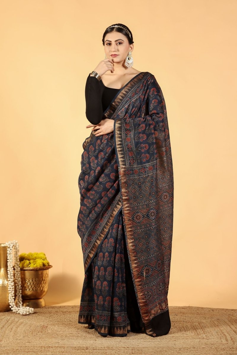 Eco Dyed Indigo Ajrakh Saree