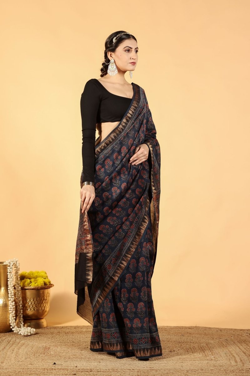 Eco Dyed Indigo Ajrakh Saree