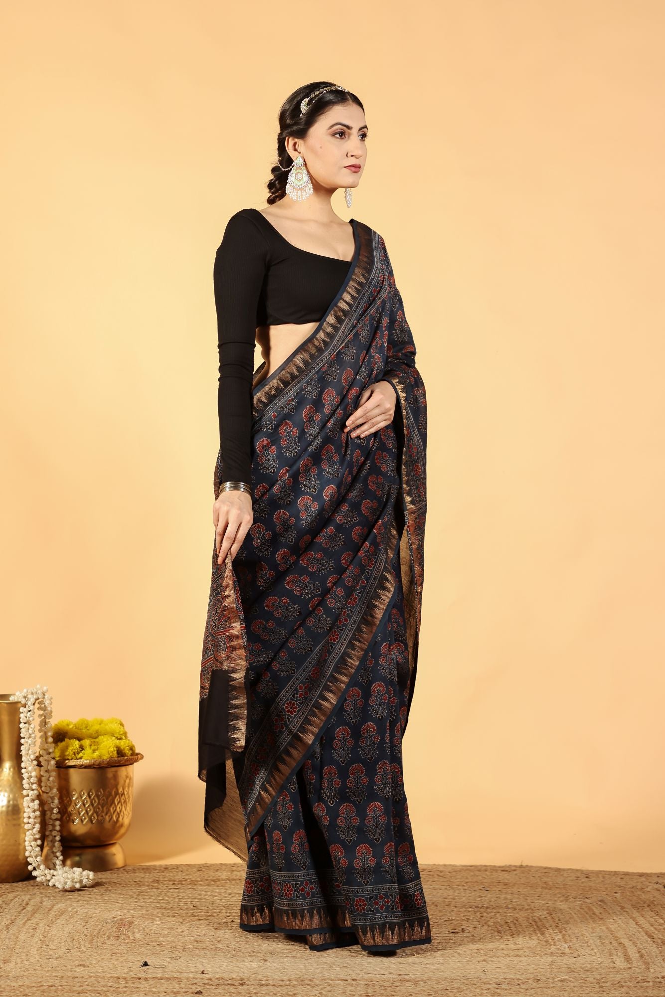 Eco Dyed Indigo Ajrakh Saree