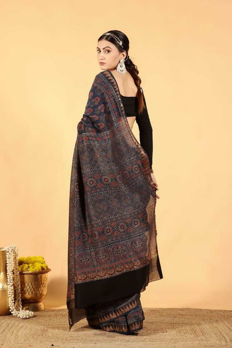 Eco Dyed Indigo Ajrakh Saree