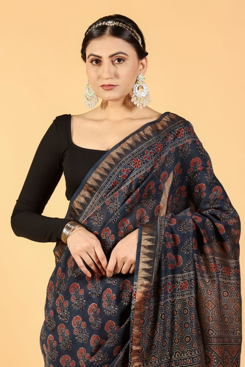 Eco Dyed Indigo Ajrakh Saree