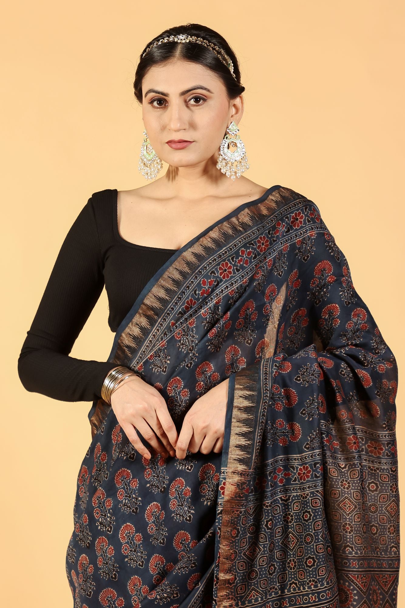 Eco Dyed Indigo Ajrakh Saree