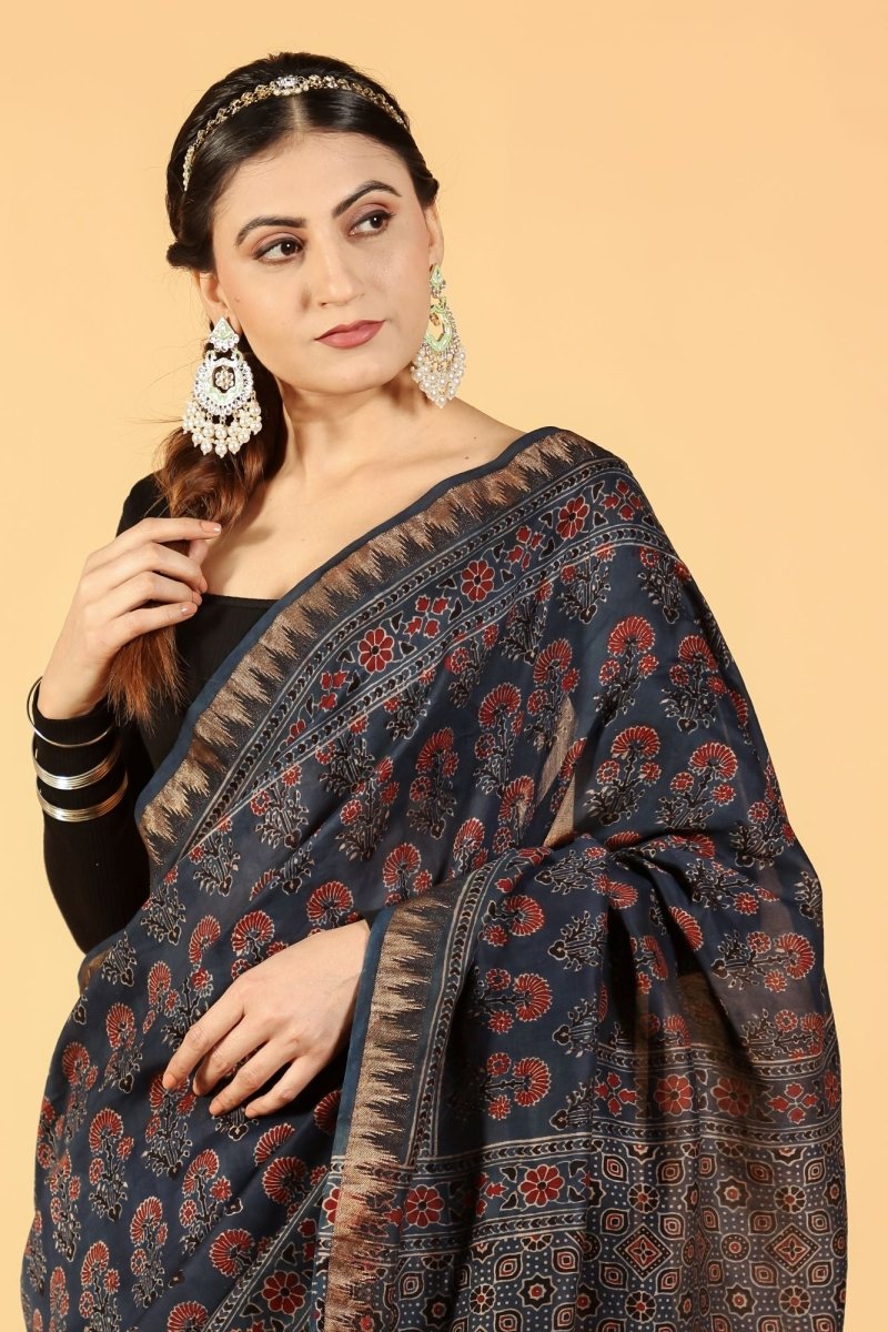 Eco Dyed Indigo Ajrakh Saree