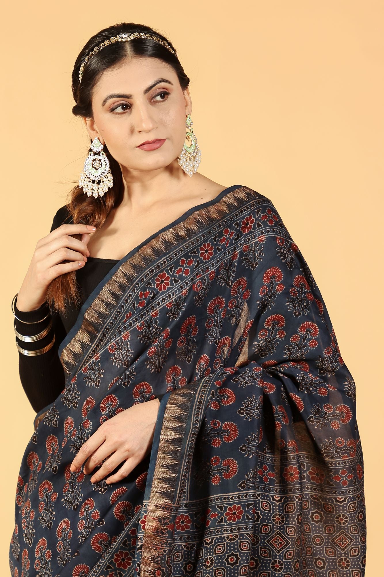 Eco Dyed Indigo Ajrakh Saree