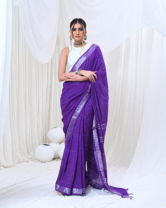 Linen Handblock Saree