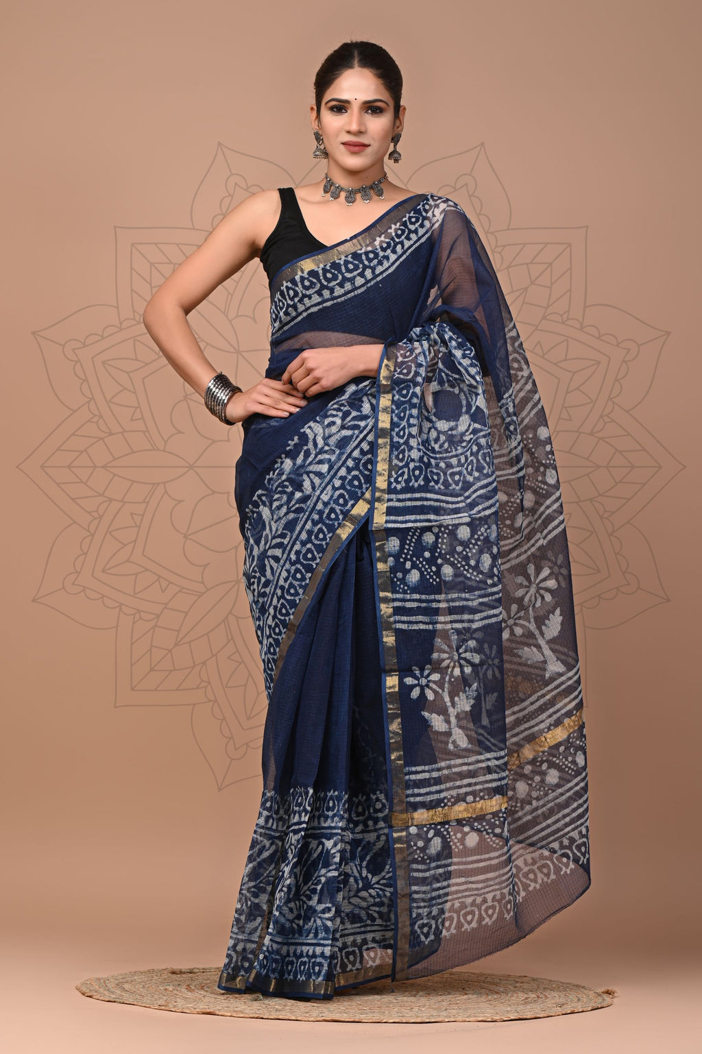 Blue Vein Blockprinted Saree