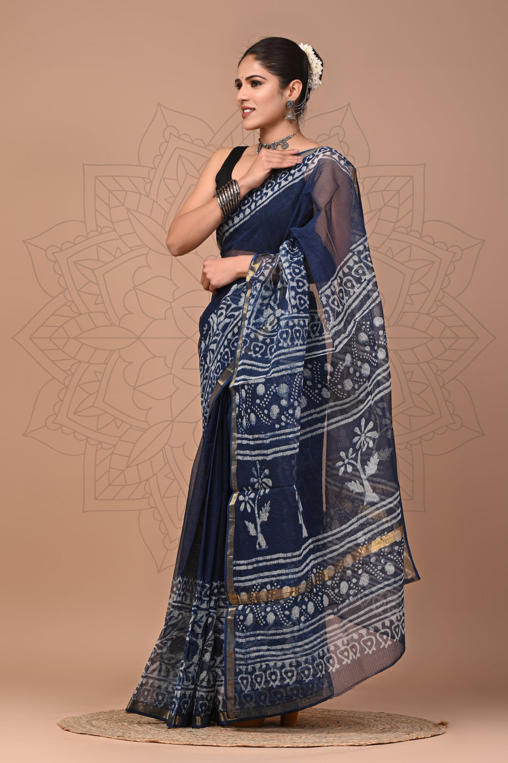 Blue Vein Blockprinted Saree