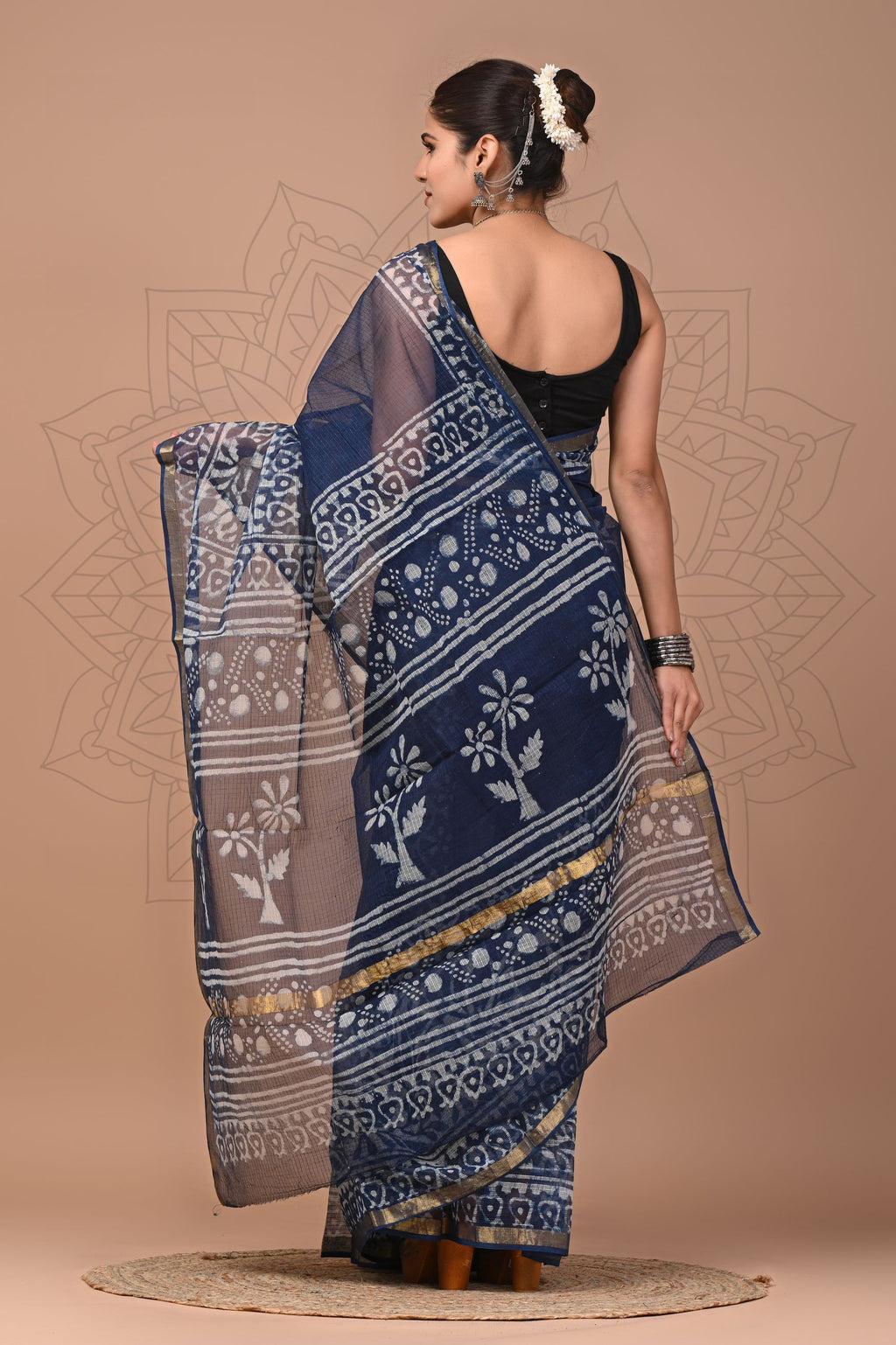 Blue Vein Blockprinted Saree