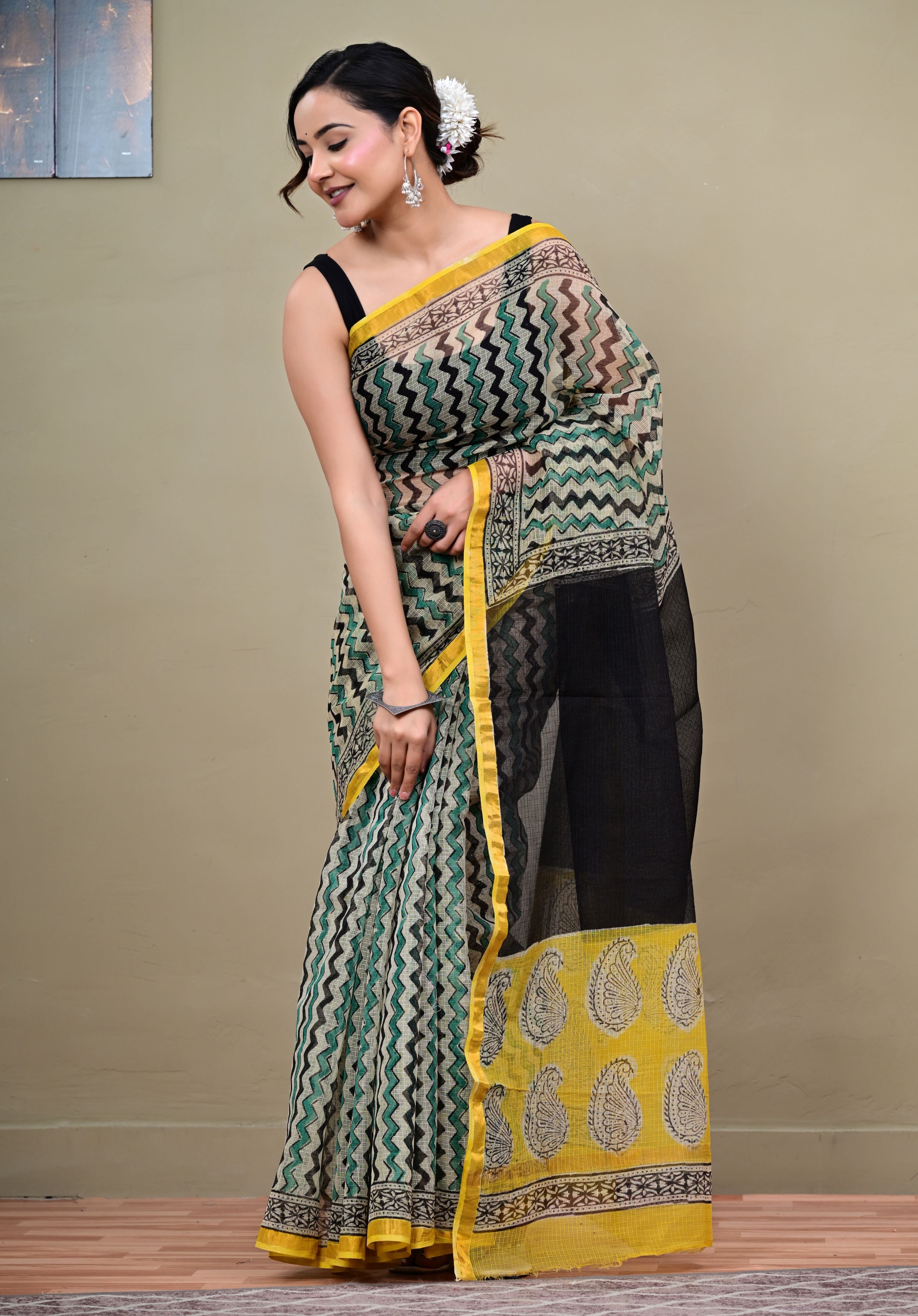 Forest Zigzag Kota Saree