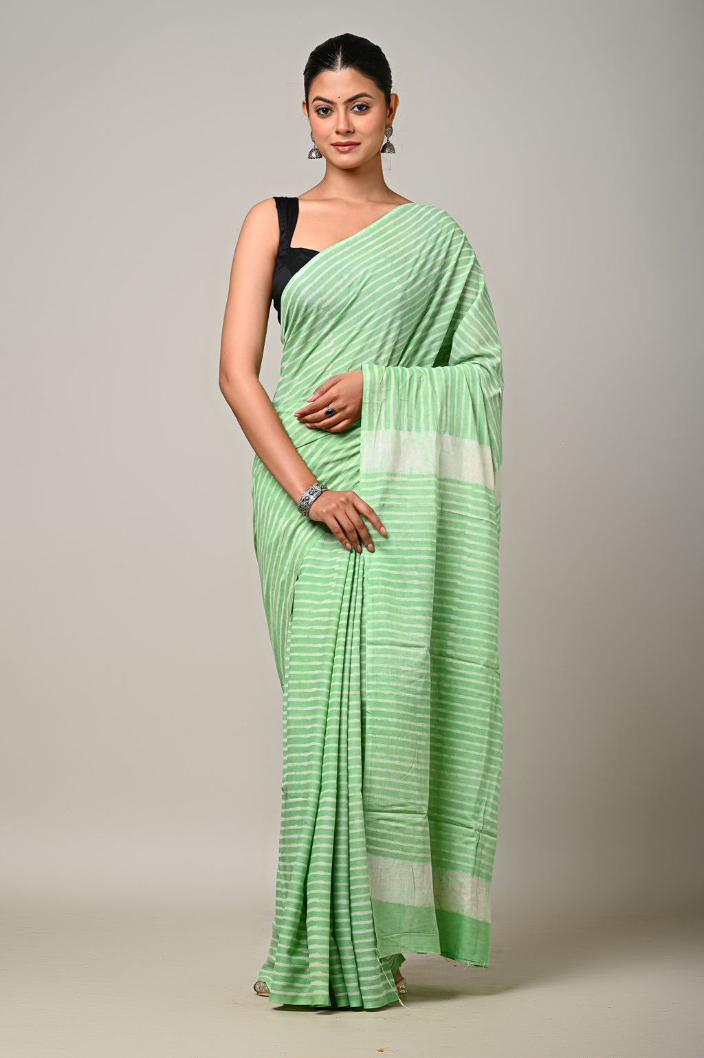 Meher Green Mulmul Cotton Saree