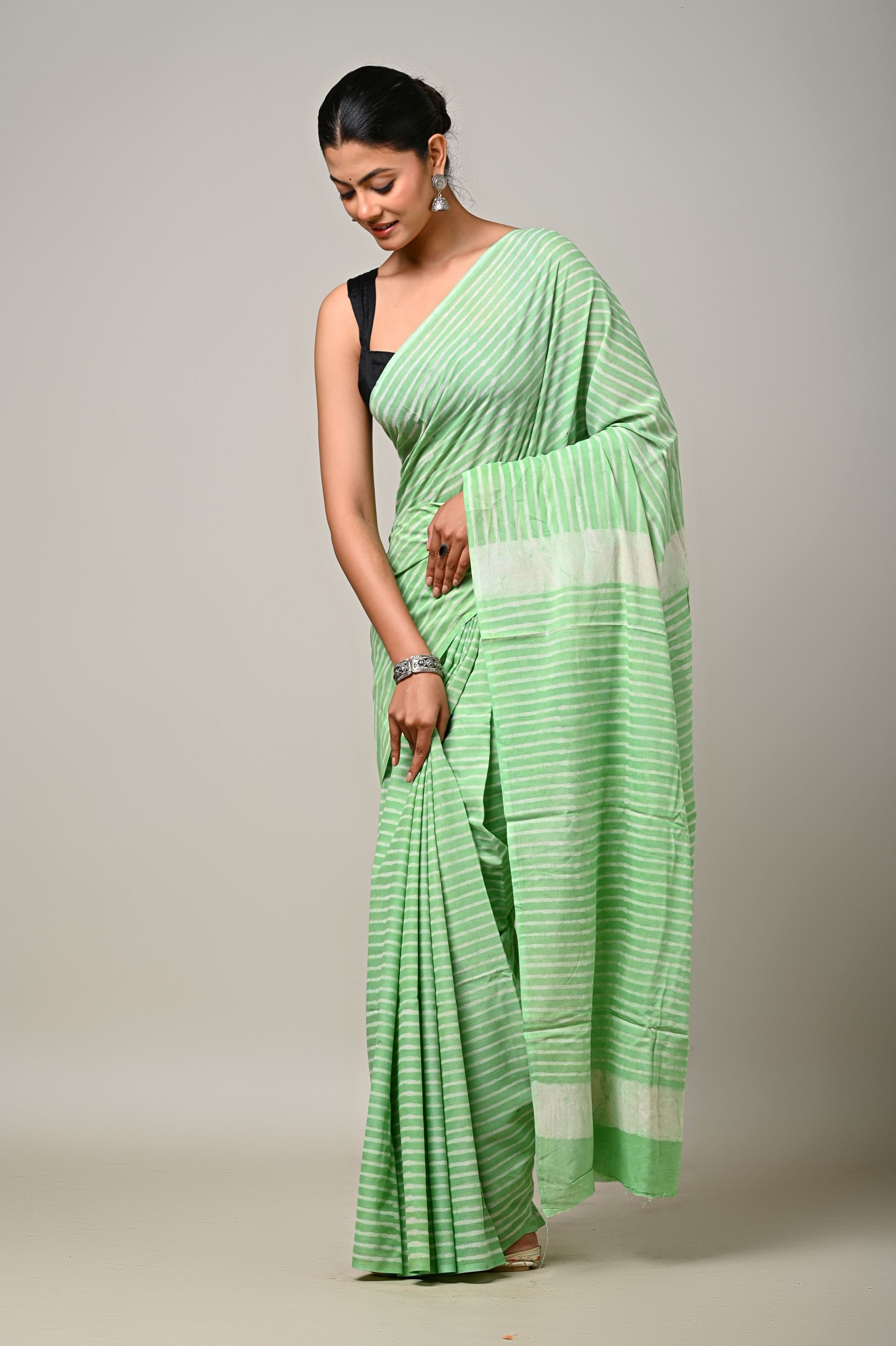 Meher Green Mulmul Cotton Saree