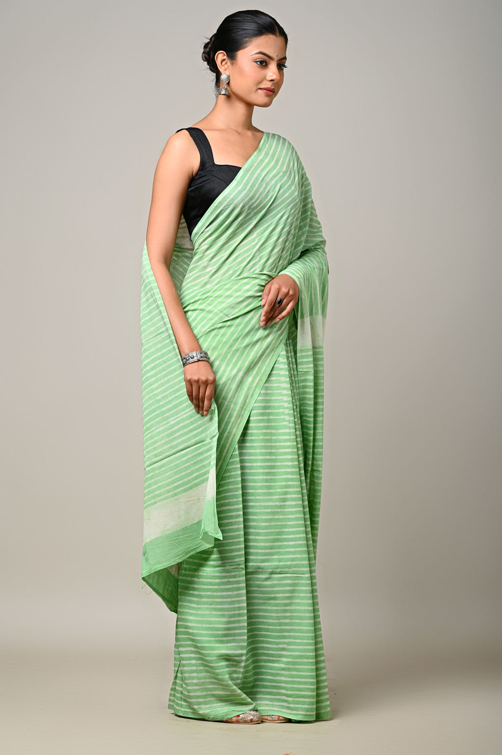 Meher Green Mulmul Cotton Saree