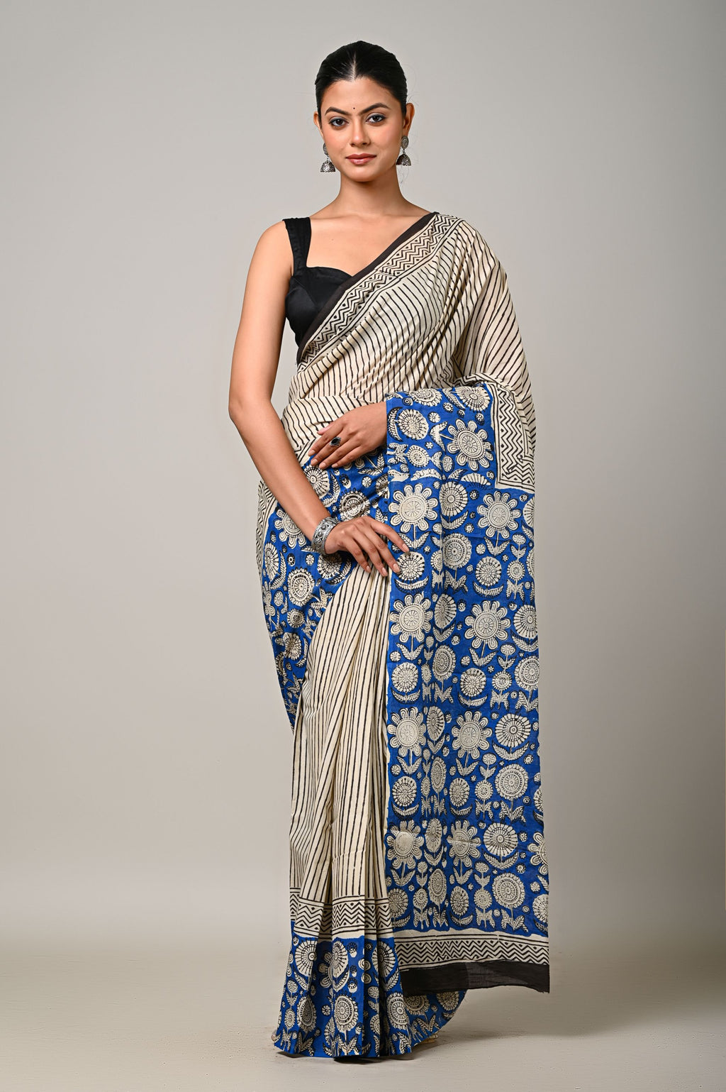 Blue Blossom Mul Cotton Saree