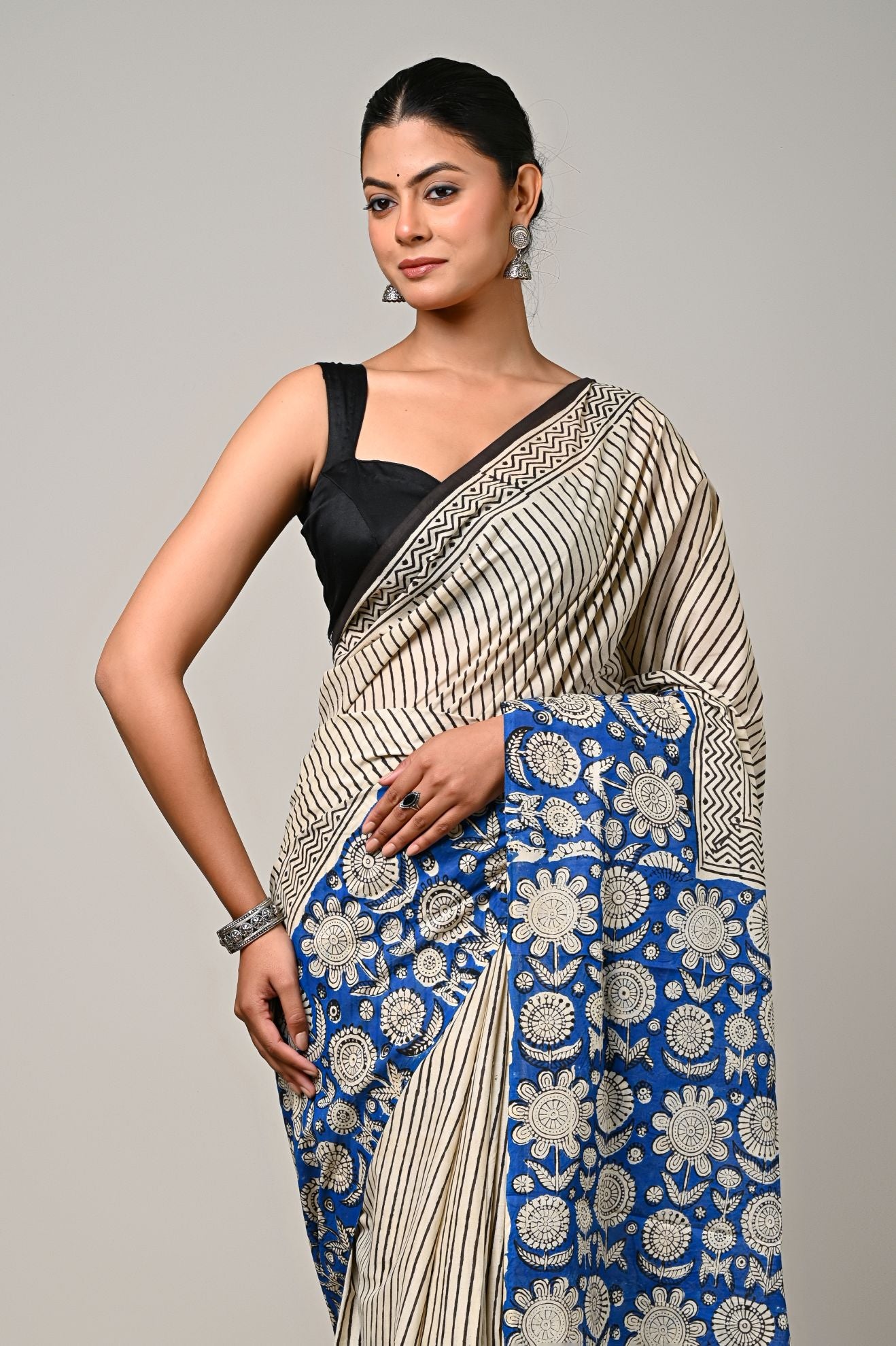 Blue Blossom Mul Cotton Saree
