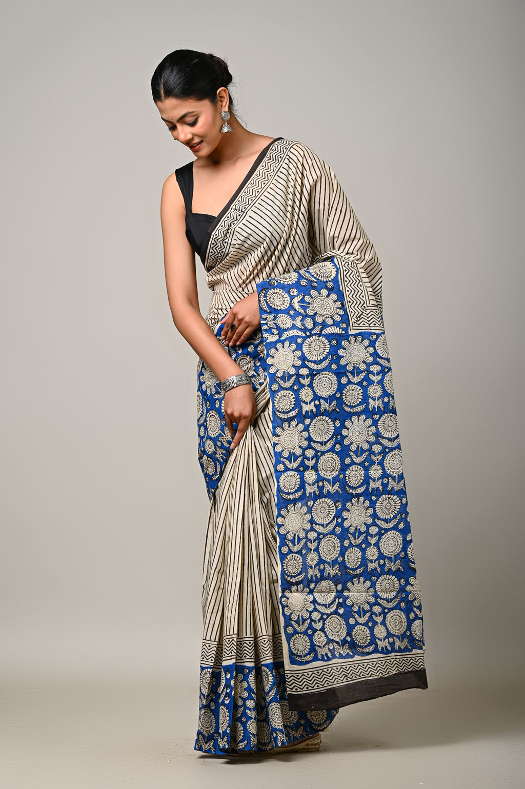 Blue Blossom Mul Cotton Saree