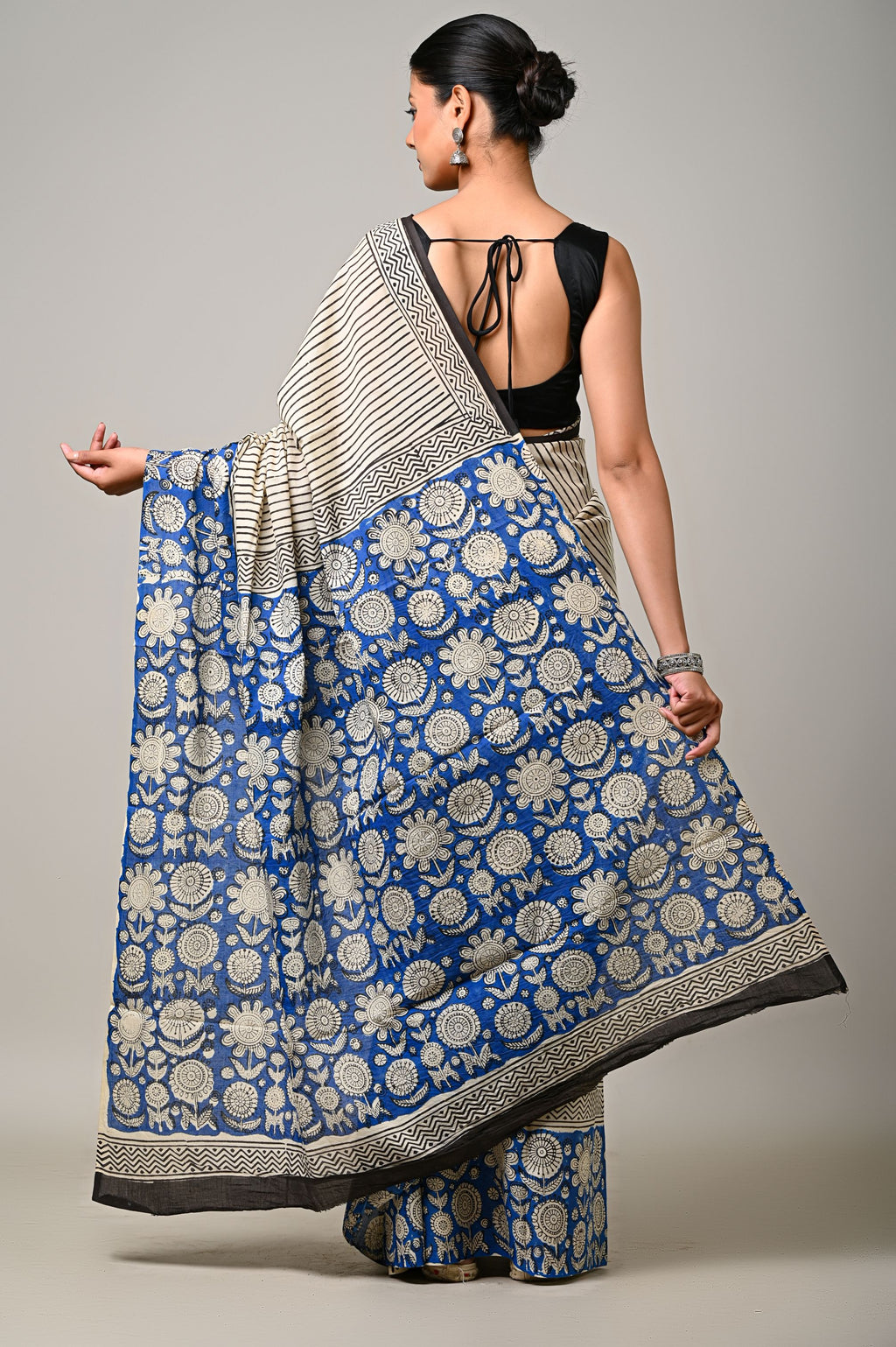 Blue Blossom Mul Cotton Saree