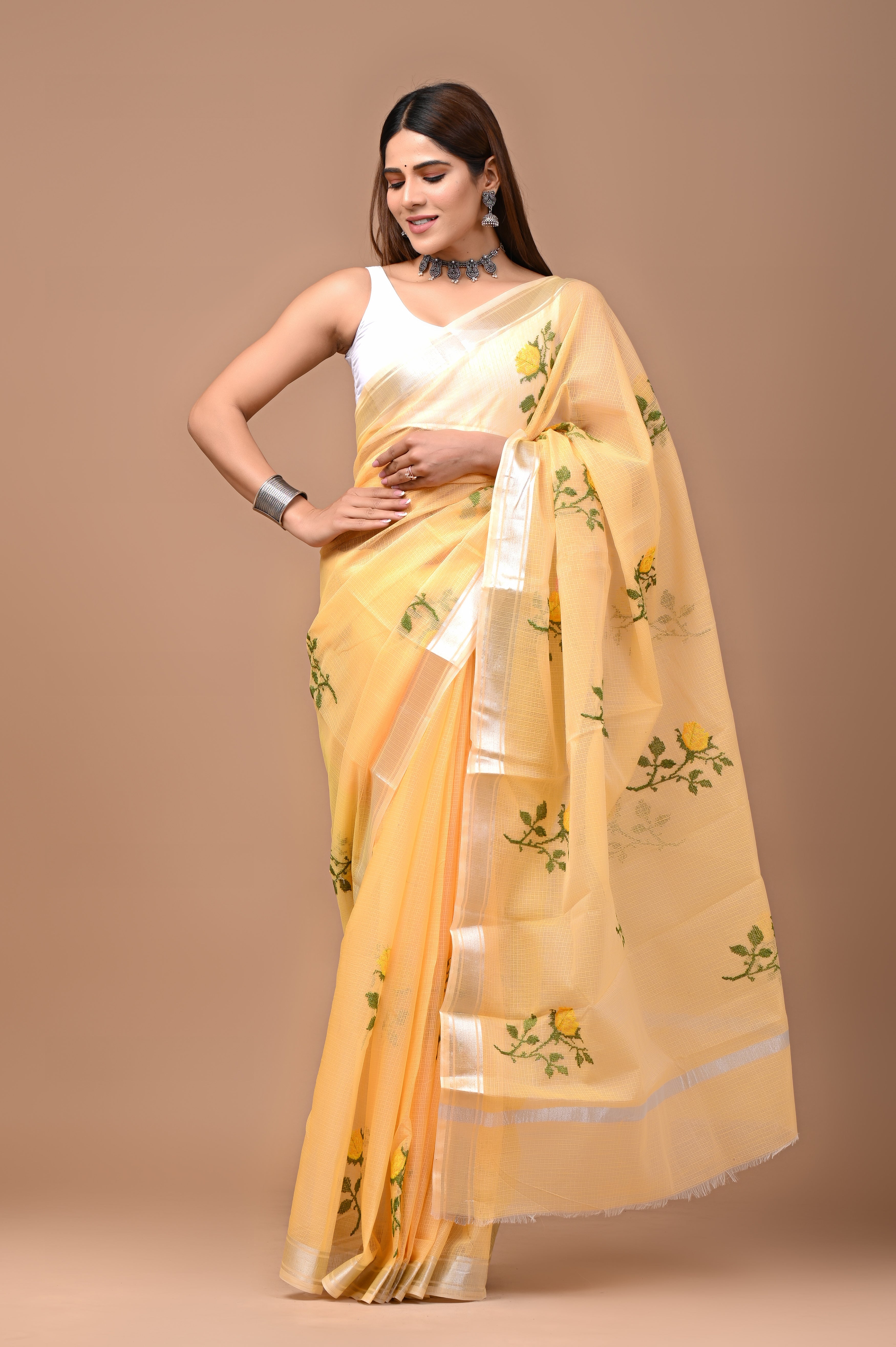 Supernet Embroidery work saree