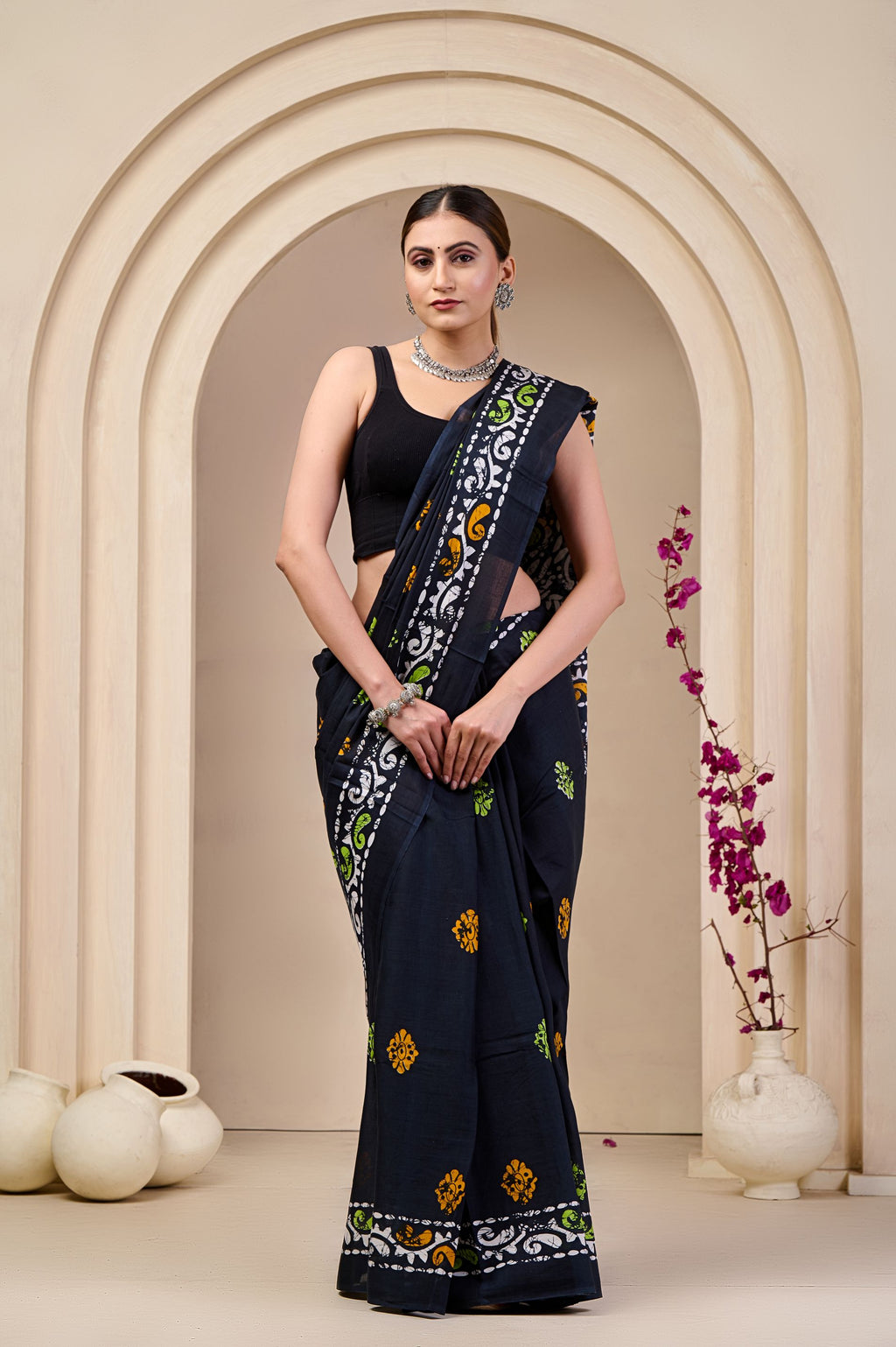 Floral Eclipse Mulmul Saree