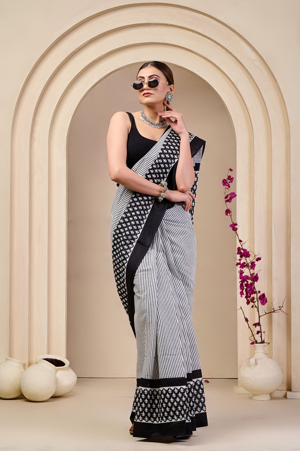 Ink Thread Mulmul Saree