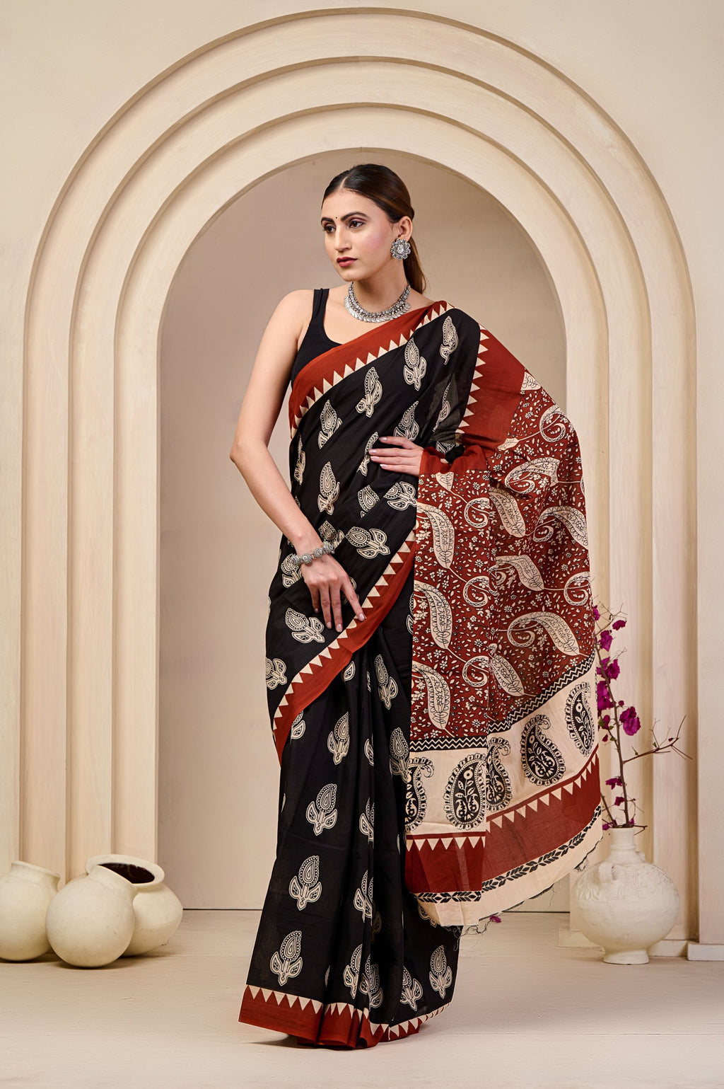 Berry Smoke Mulmul Saree