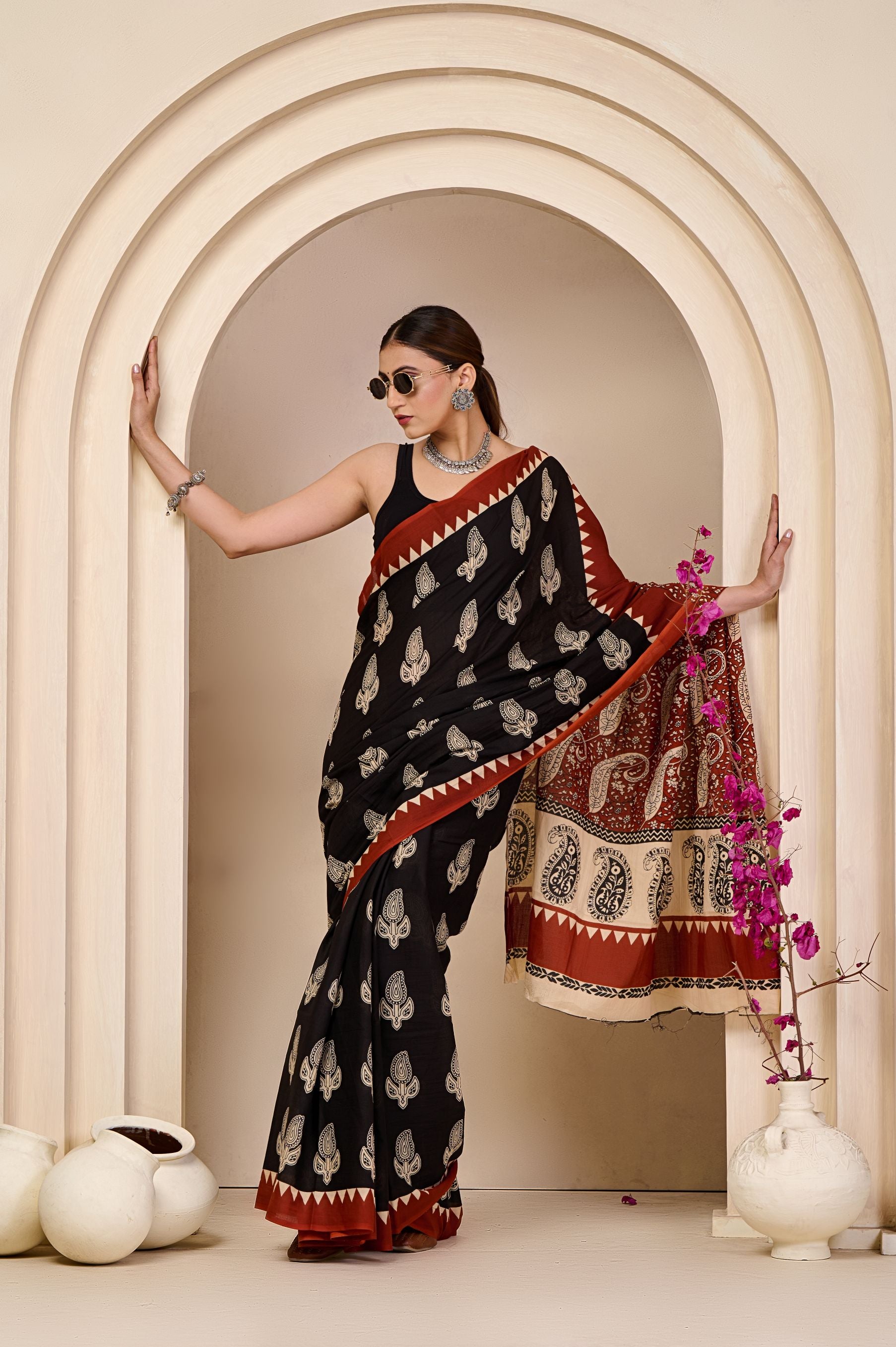 Berry Smoke Mulmul Saree