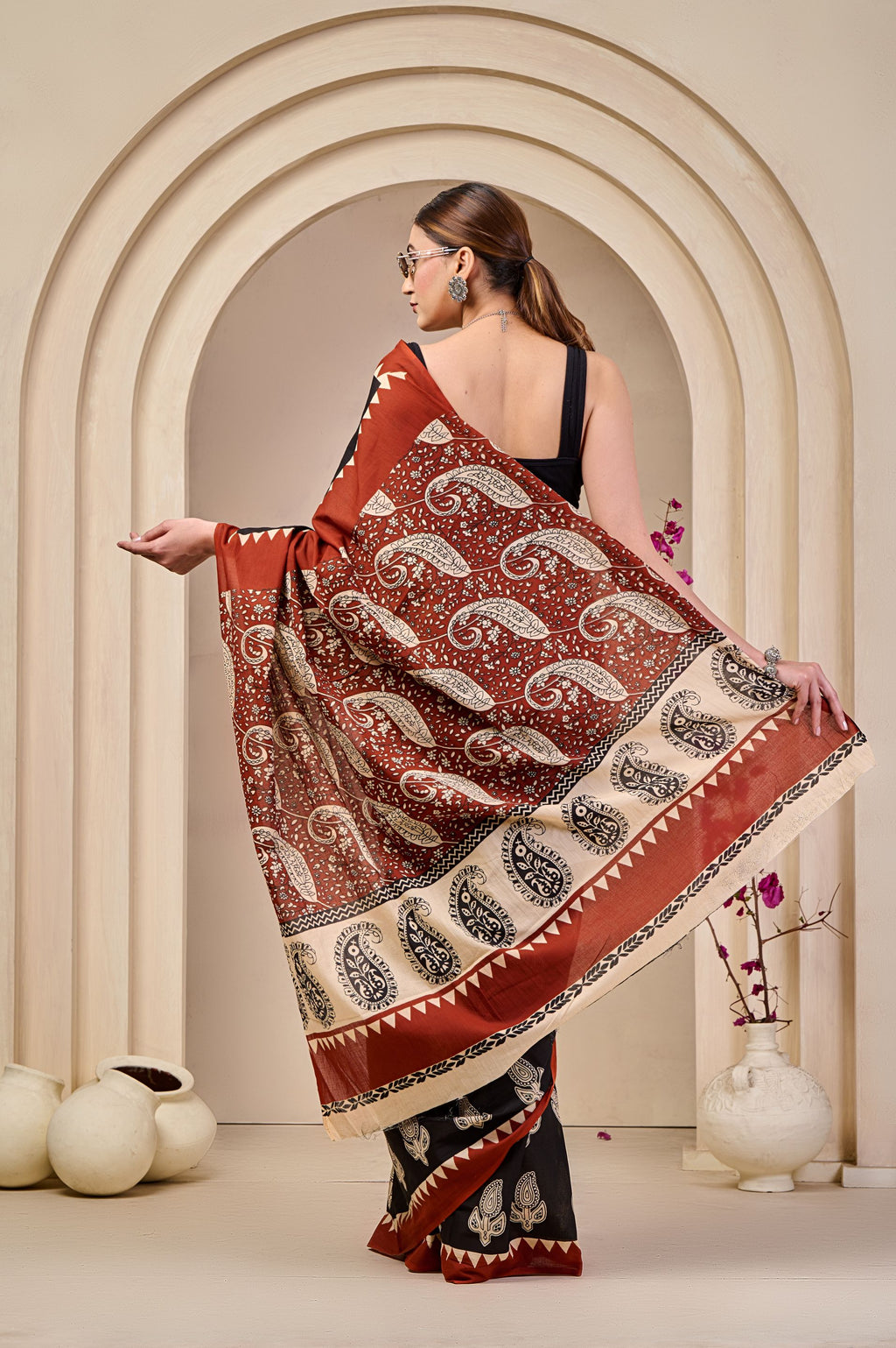 Berry Smoke Mulmul Saree