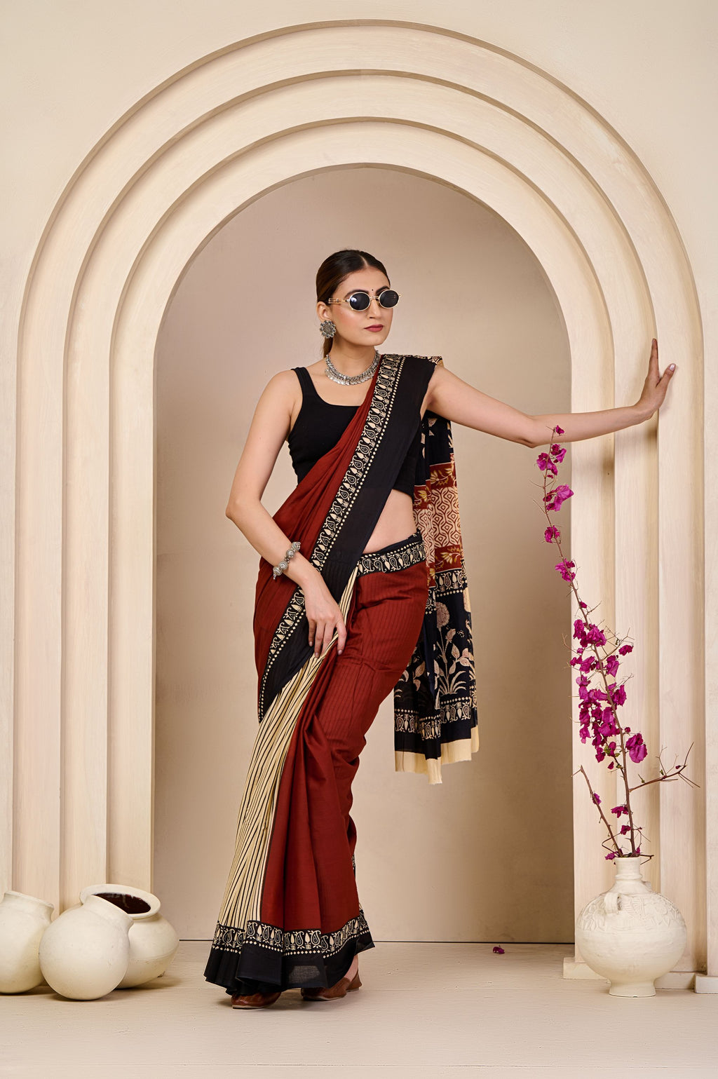 Garnet Grid Mulmul Saree