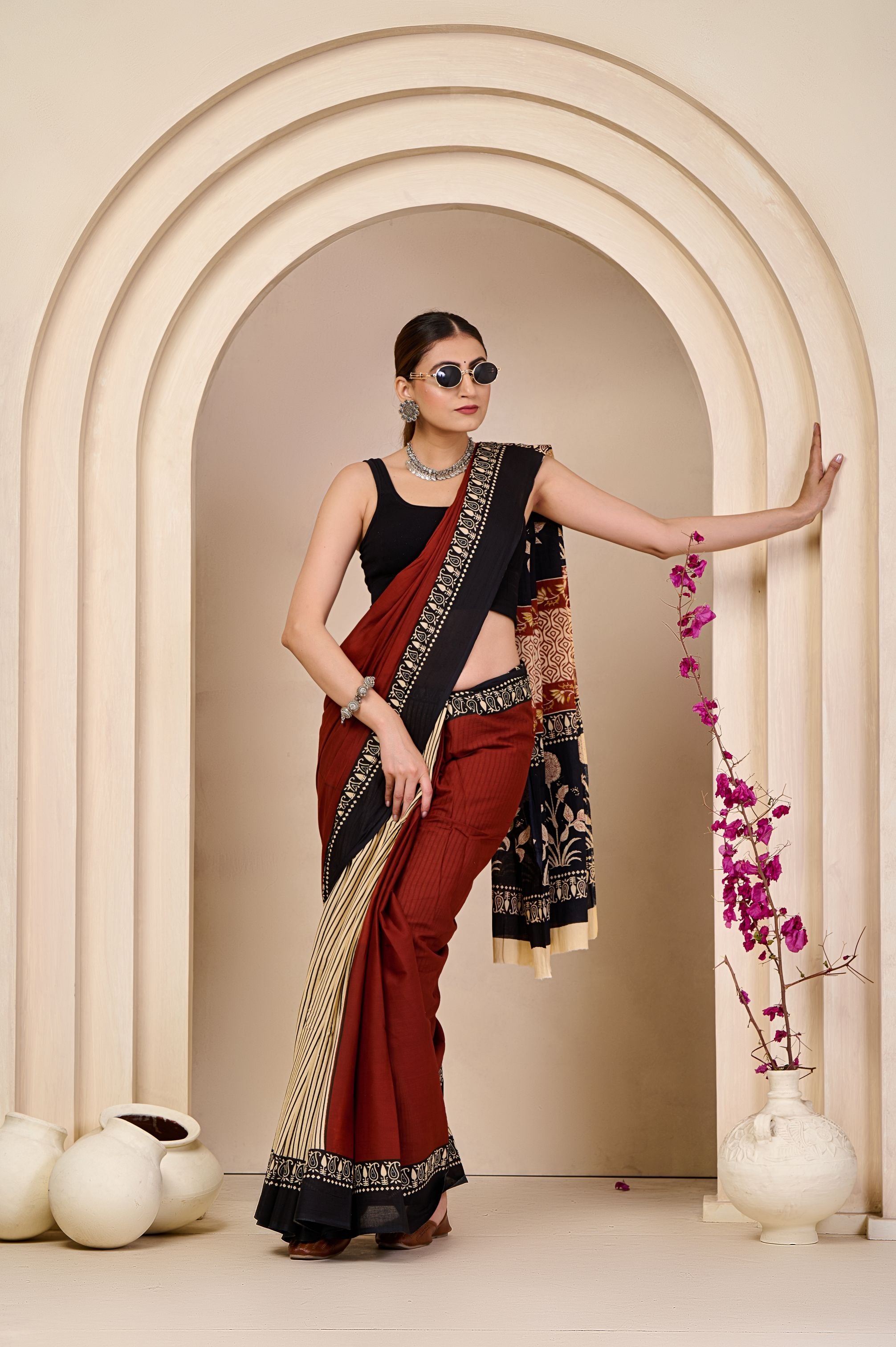 Garnet Grid Mulmul Saree