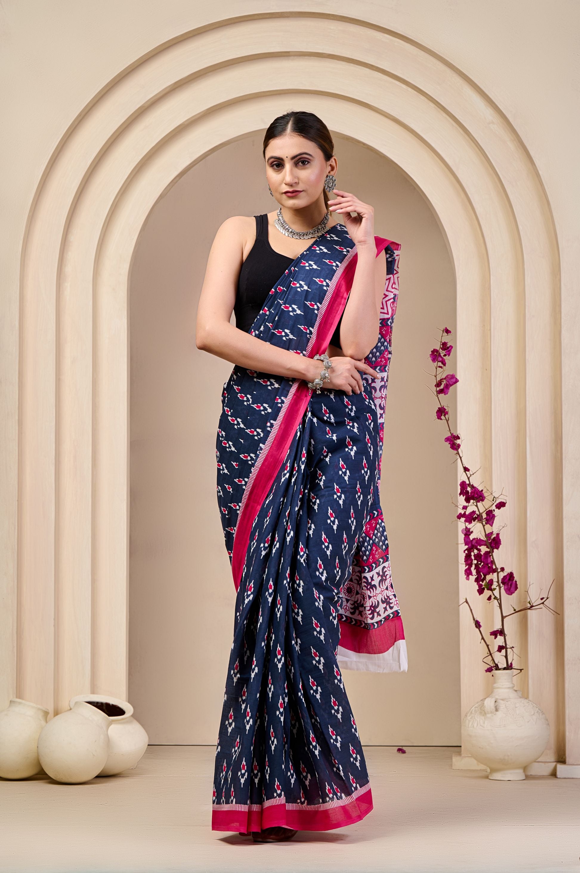 Ash Orchid Mulmul Saree