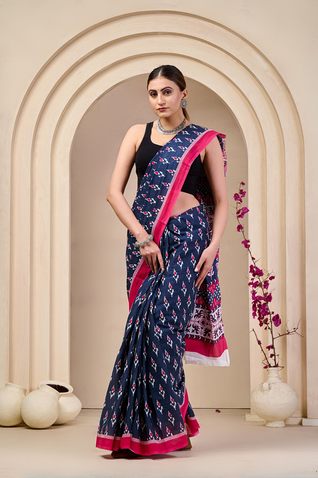 Ash Orchid Mulmul Saree