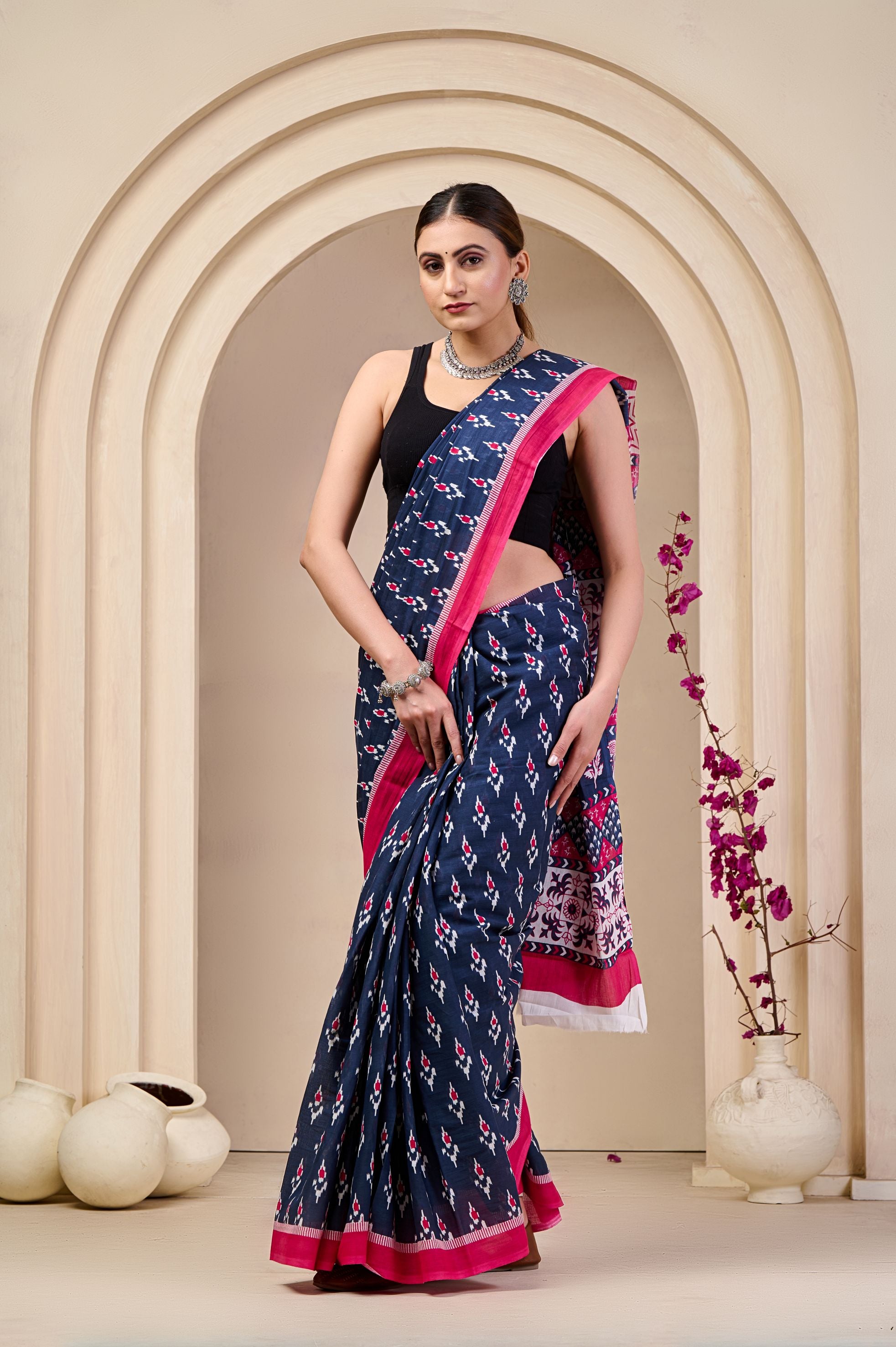 Ash Orchid Mulmul Saree
