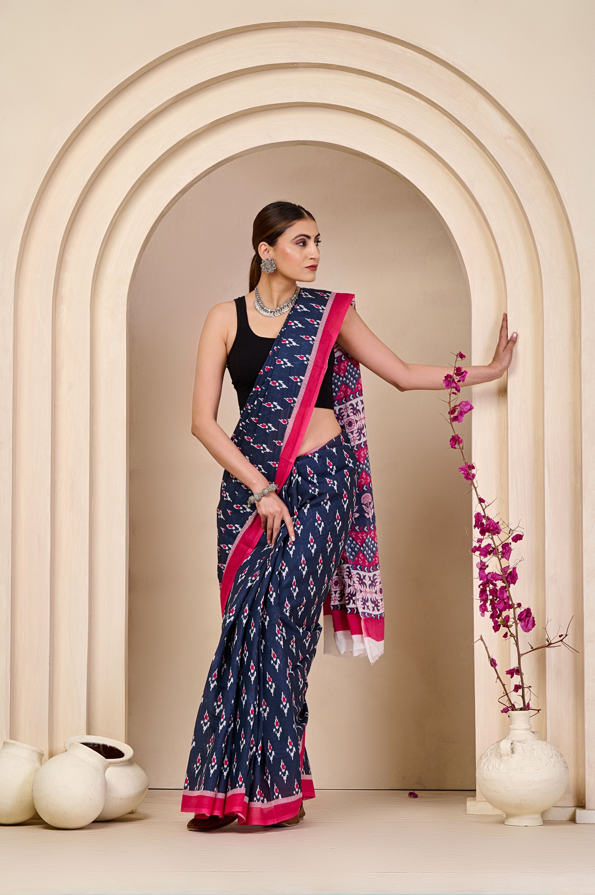 Ash Orchid Mulmul Saree