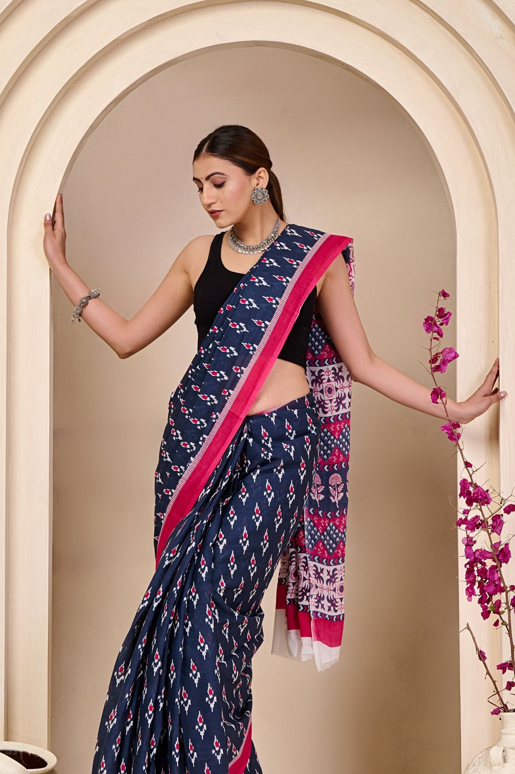 Ash Orchid Mulmul Saree