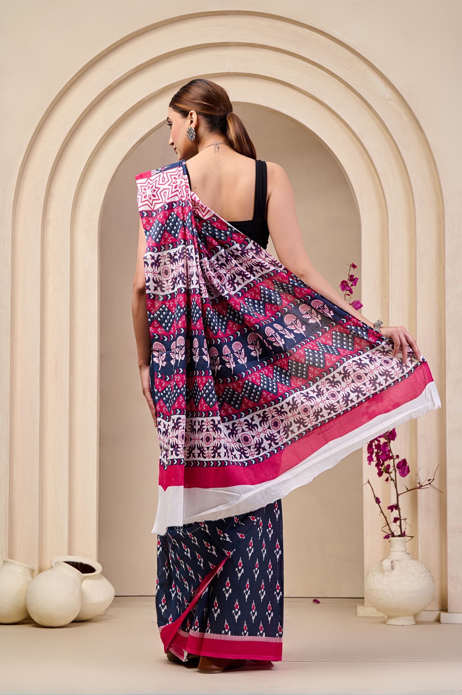 Ash Orchid Mulmul Saree