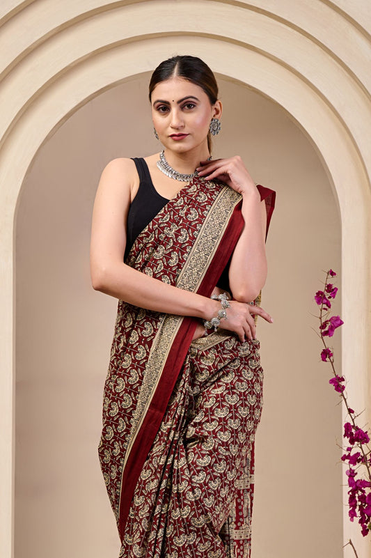 Floral Noir Mulmul Saree