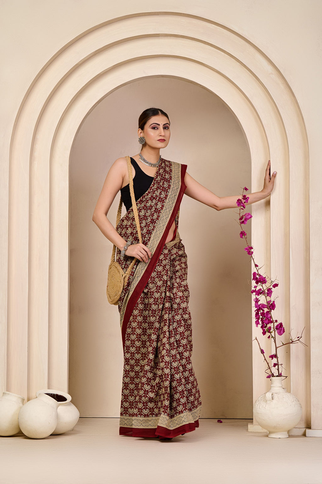 Floral Noir Mulmul Saree