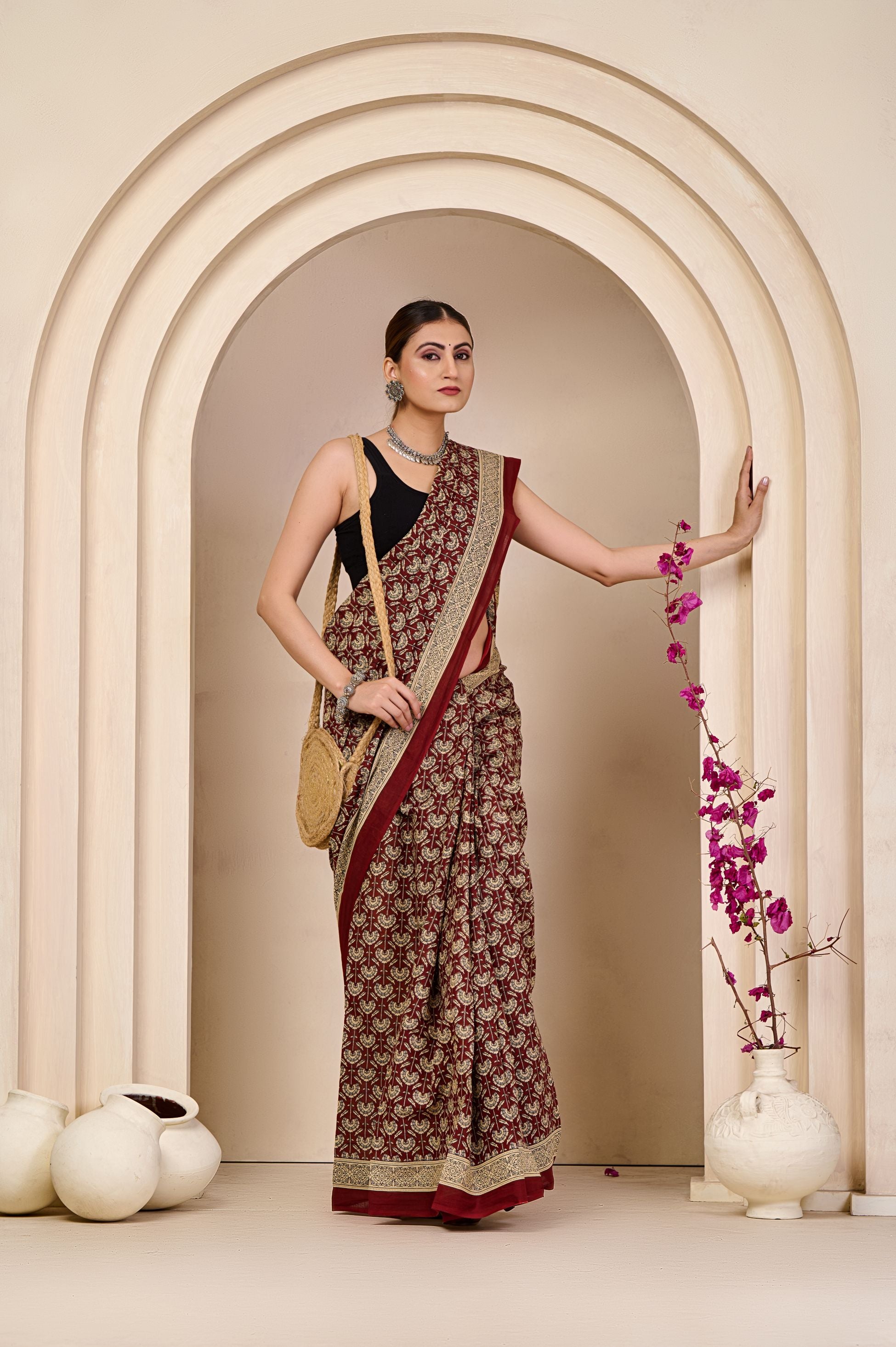 Floral Noir Mulmul Saree