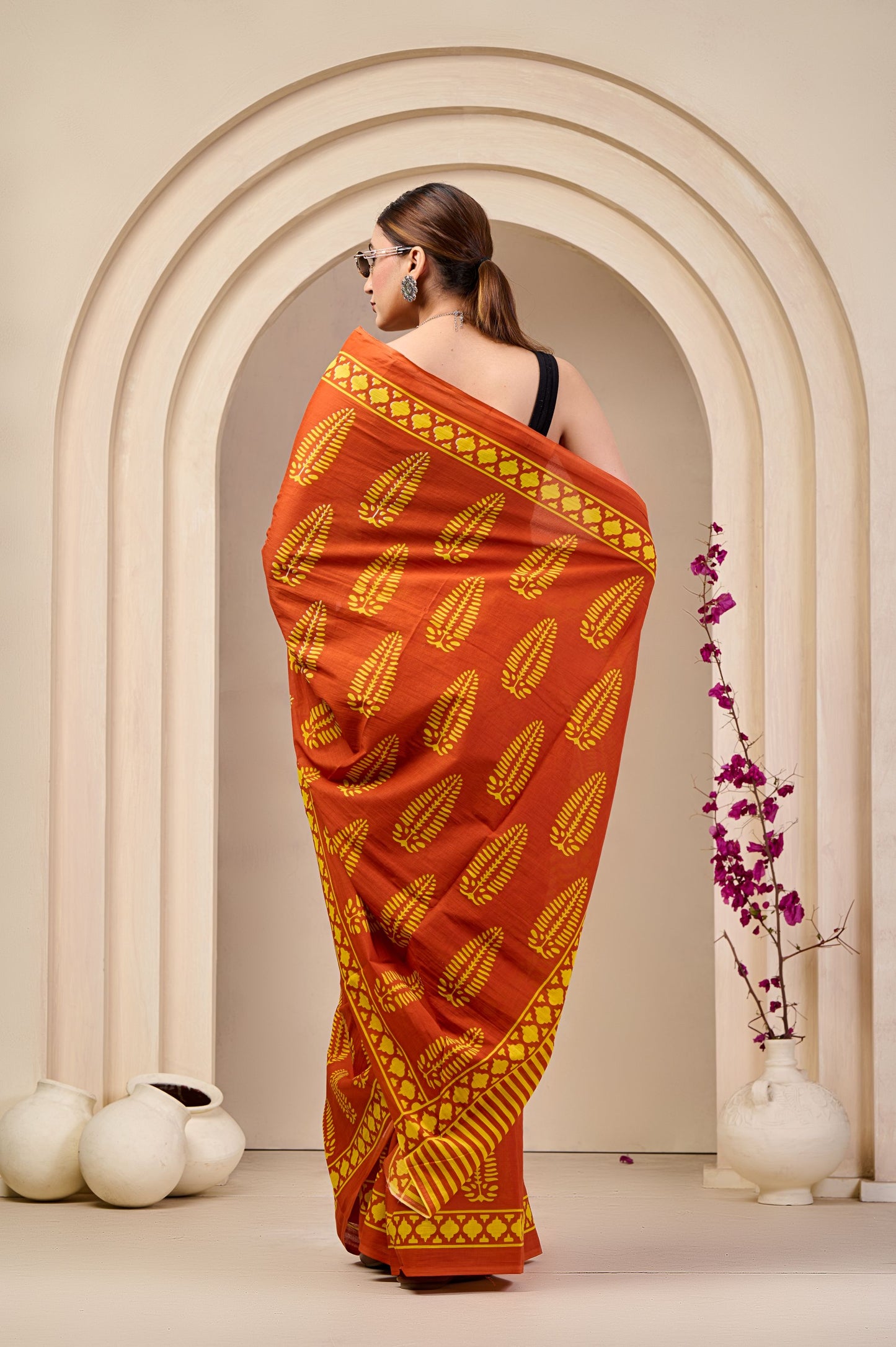 Coral Ember Mulmul Saree