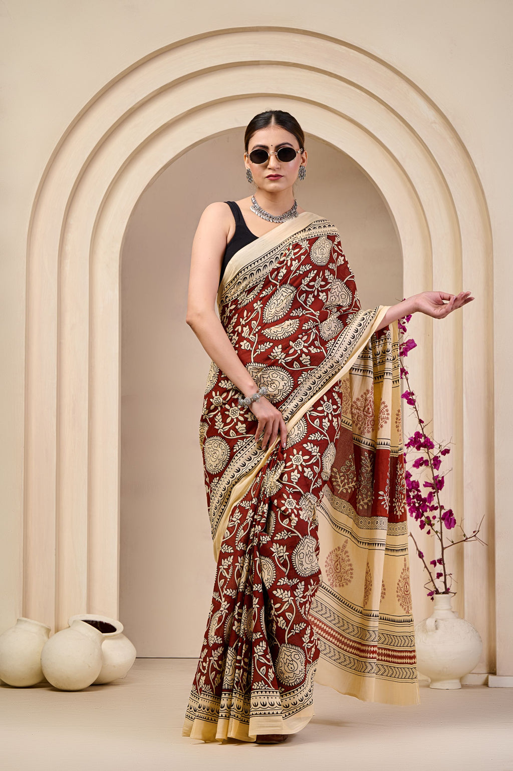 Autumn Rose Mulmul Saree