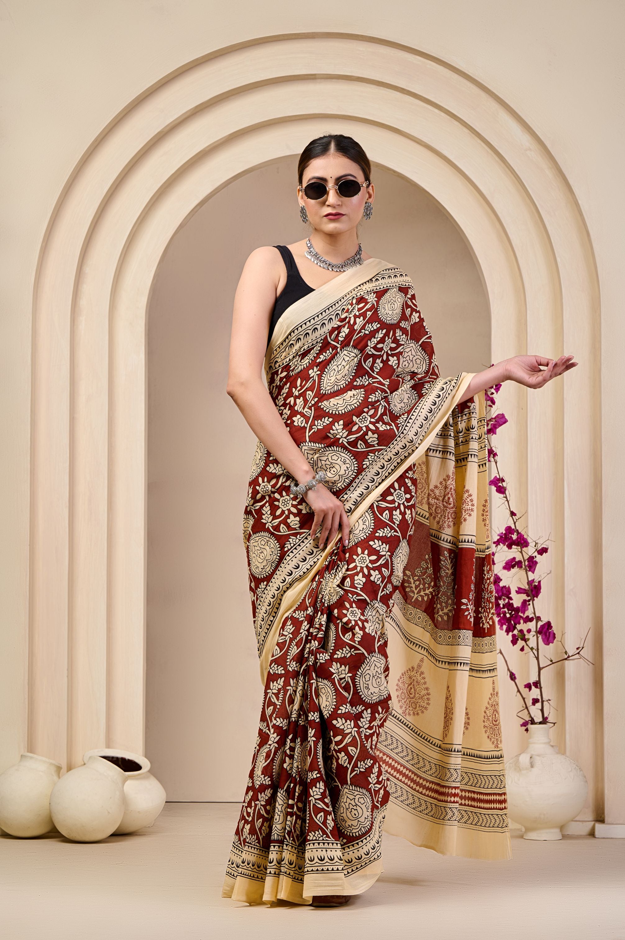 Autumn Rose Mulmul Saree