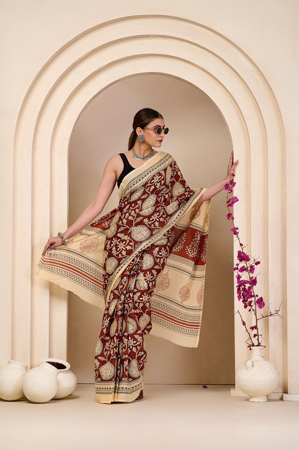 Autumn Rose Mulmul Saree