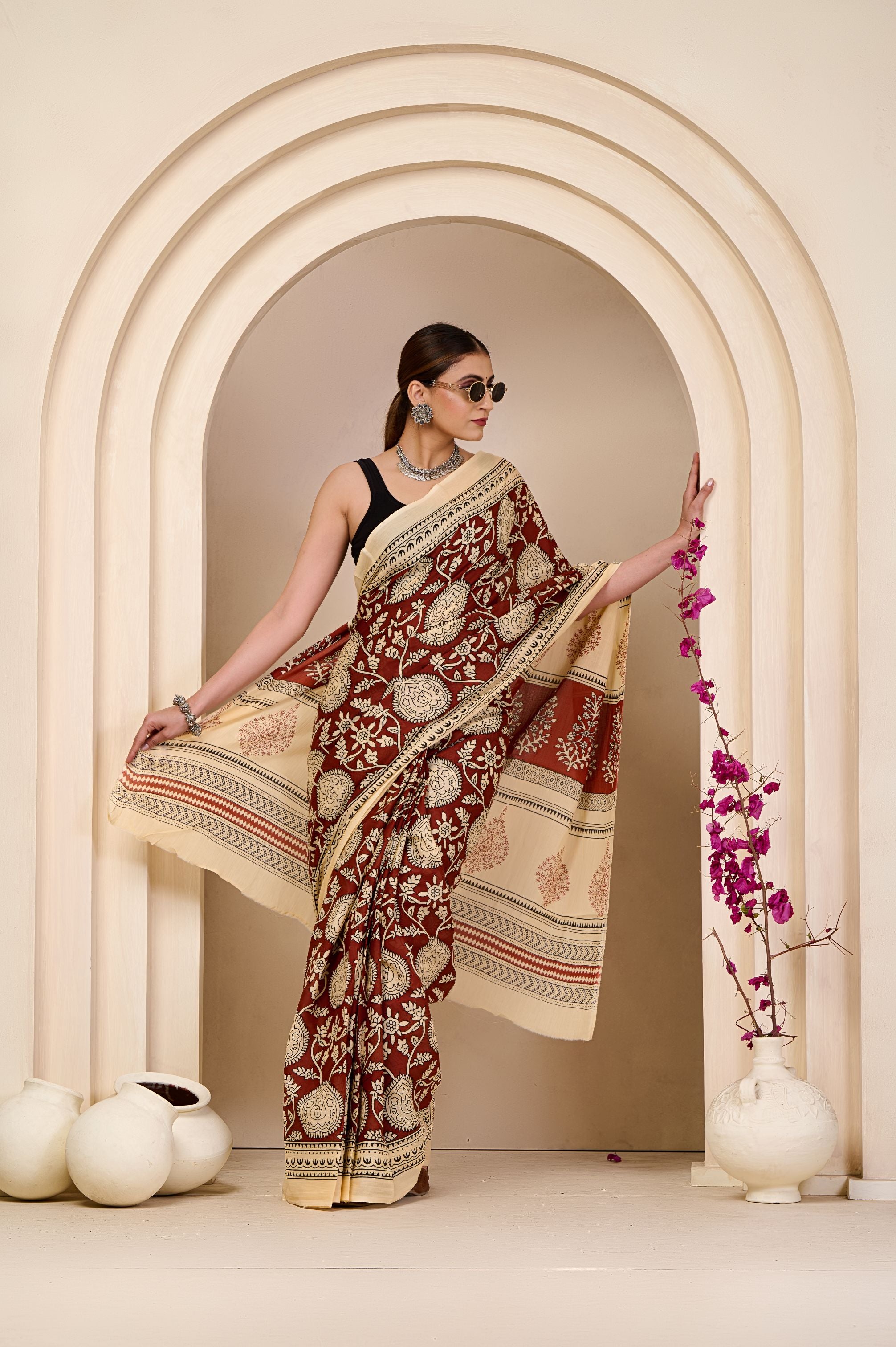 Autumn Rose Mulmul Saree