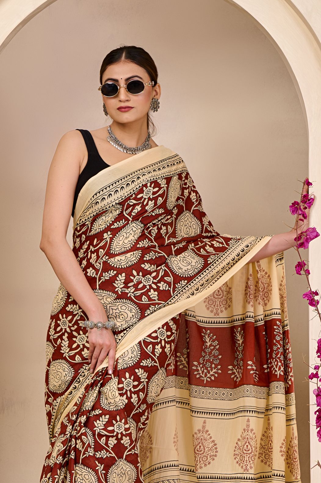 Autumn Rose Mulmul Saree