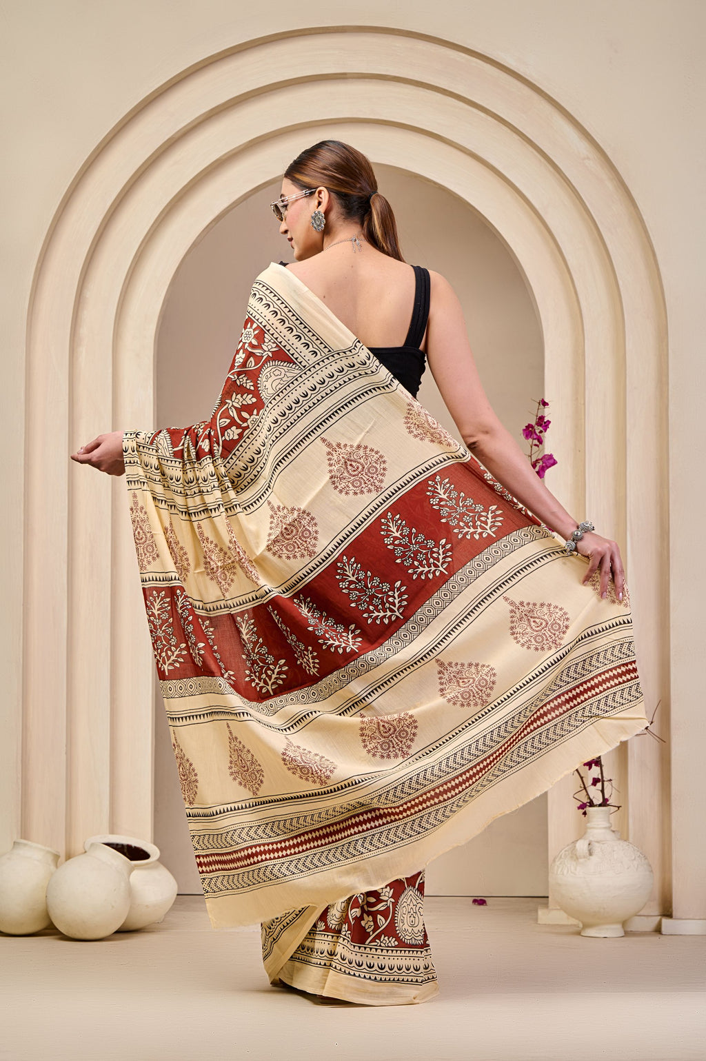 Autumn Rose Mulmul Saree