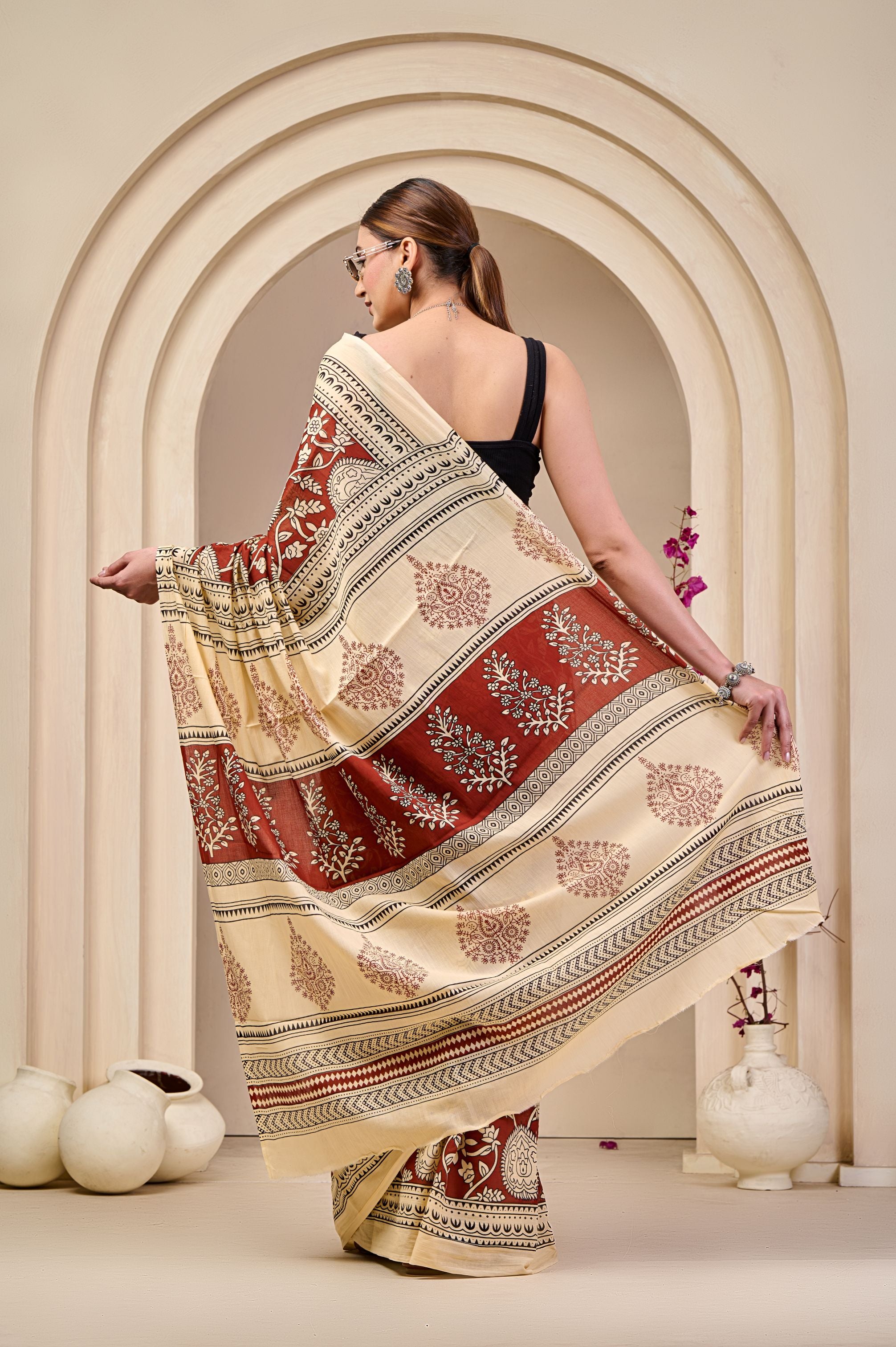 Autumn Rose Mulmul Saree