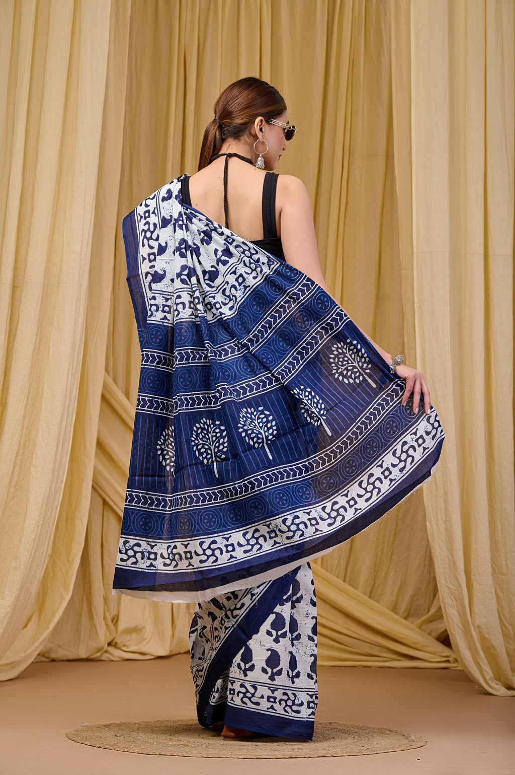 Blue Fern Mulmul Saree