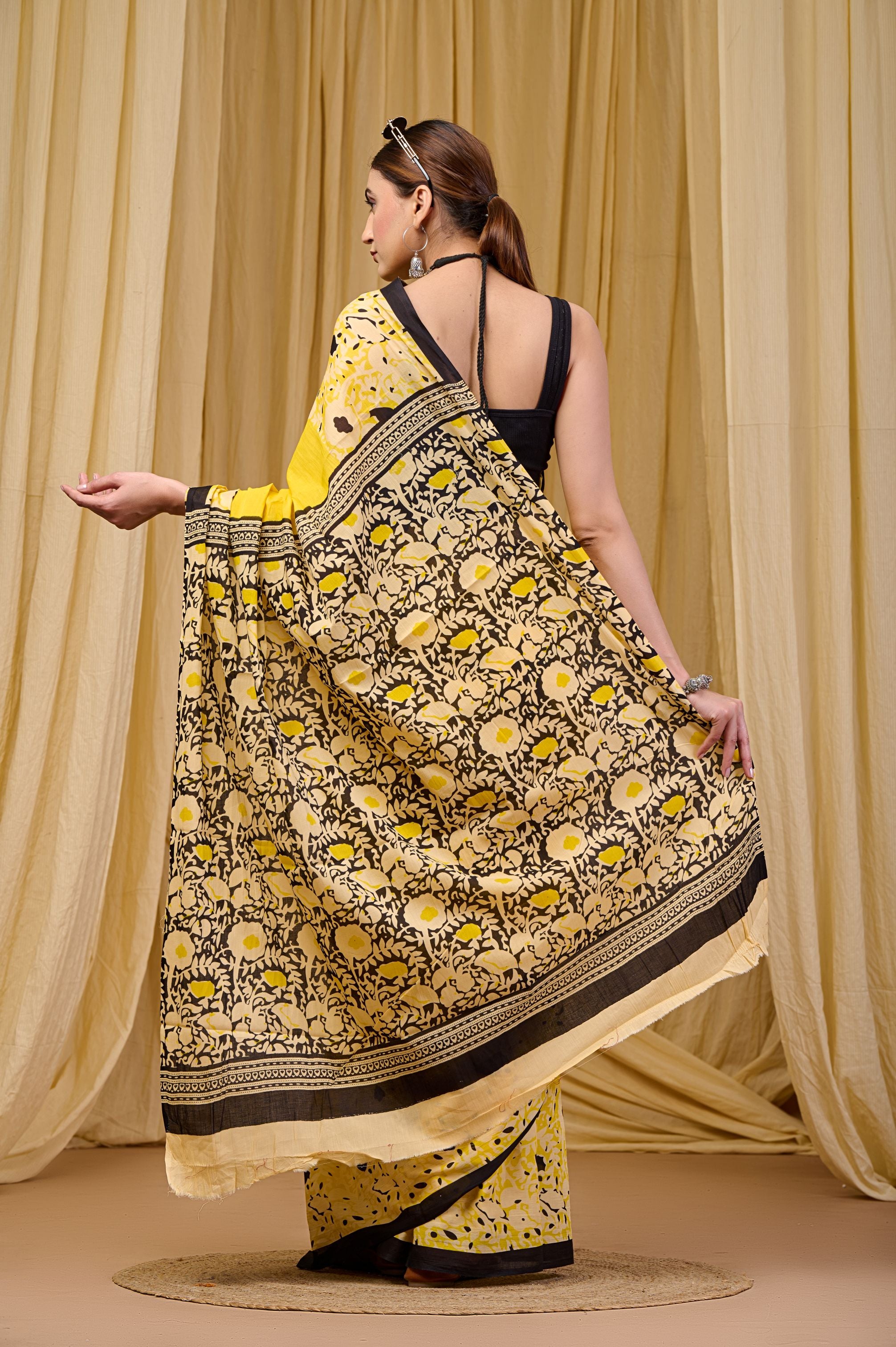 Lemon Lush Mulmul Saree