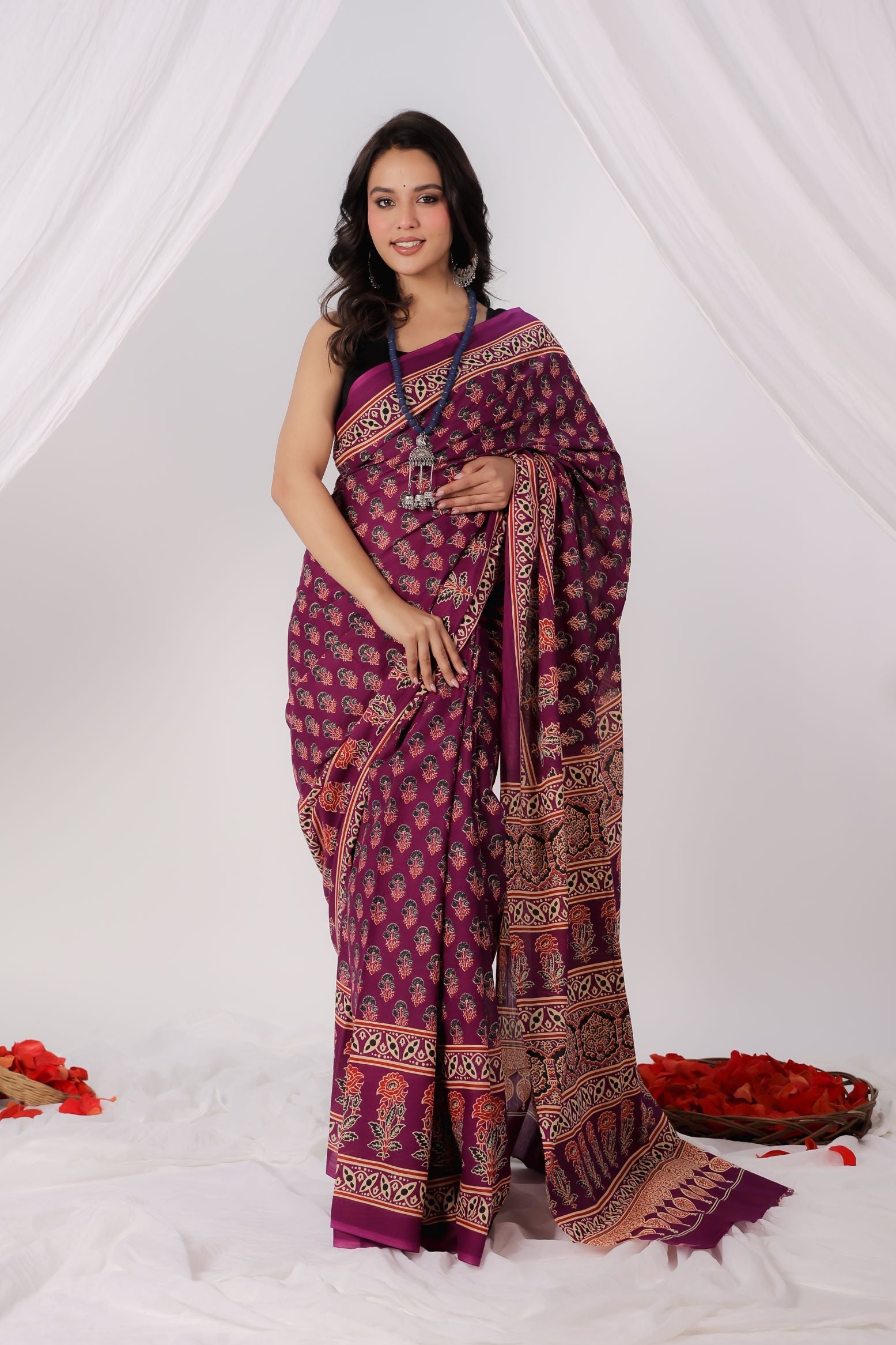 Wine Bliss Mulmul Saree